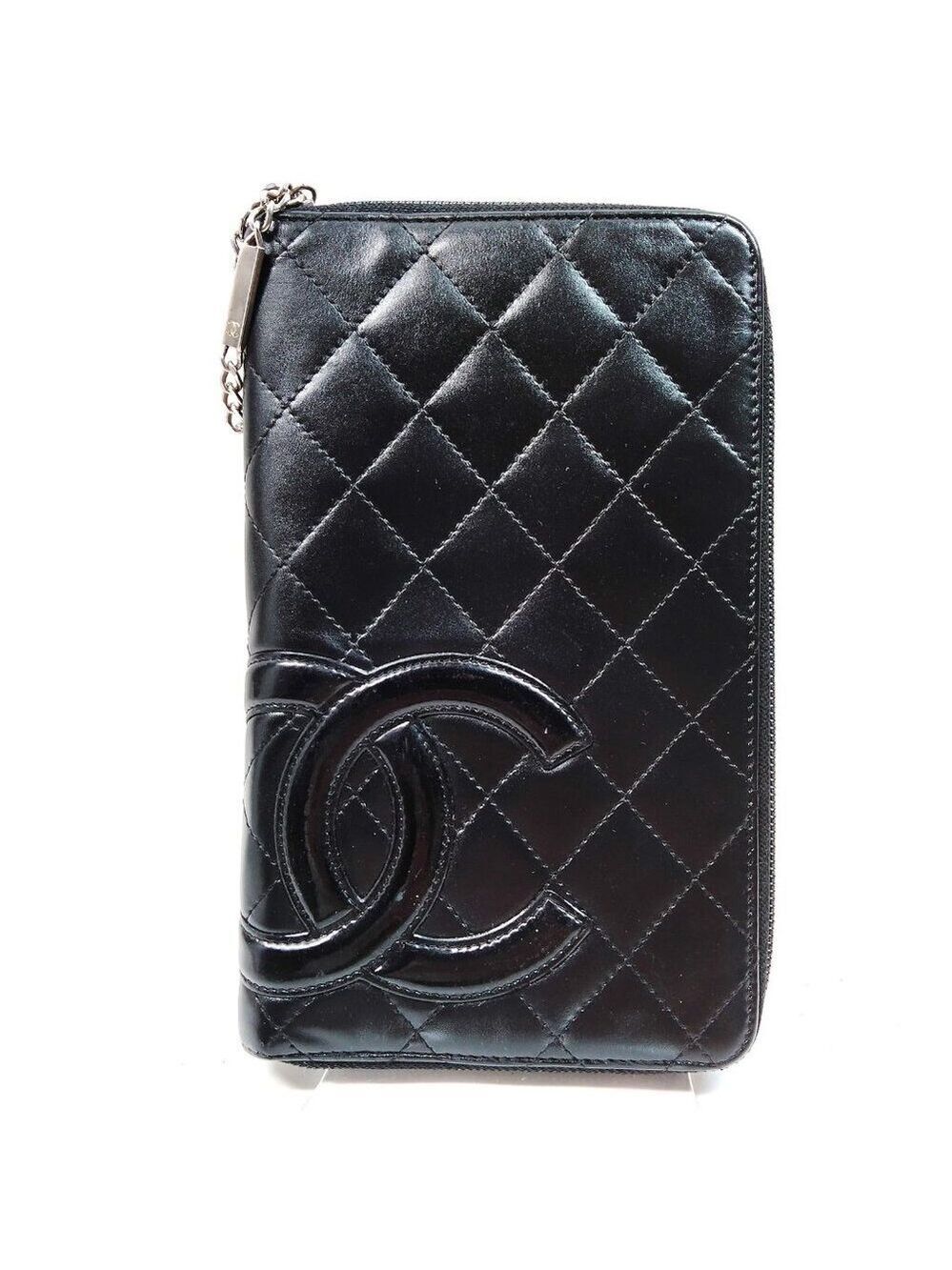 Chanel Long Wallet Black Leather 385-042725